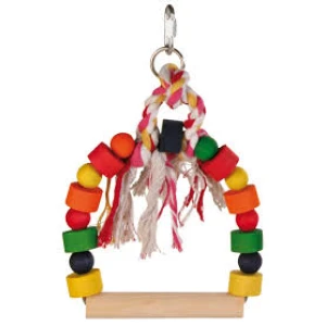 Fågelleksak, gunga med färgade träklossar, 13×19 cm