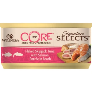 CORE Sig.Selects Flakad Skipjack tonfisk med lax i buljong